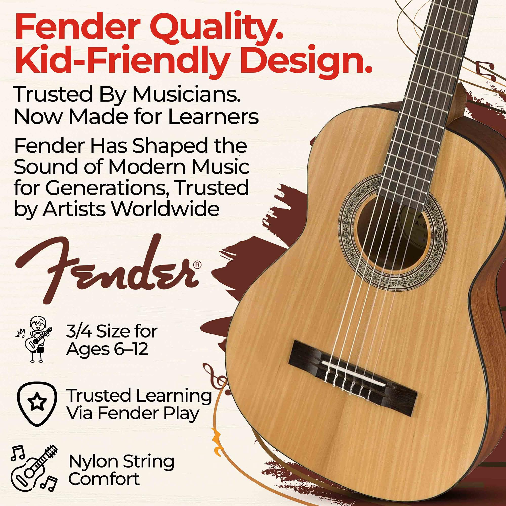 Amazon | Fender Squier FA-15N 3/4サイズ キッズ クラシカル