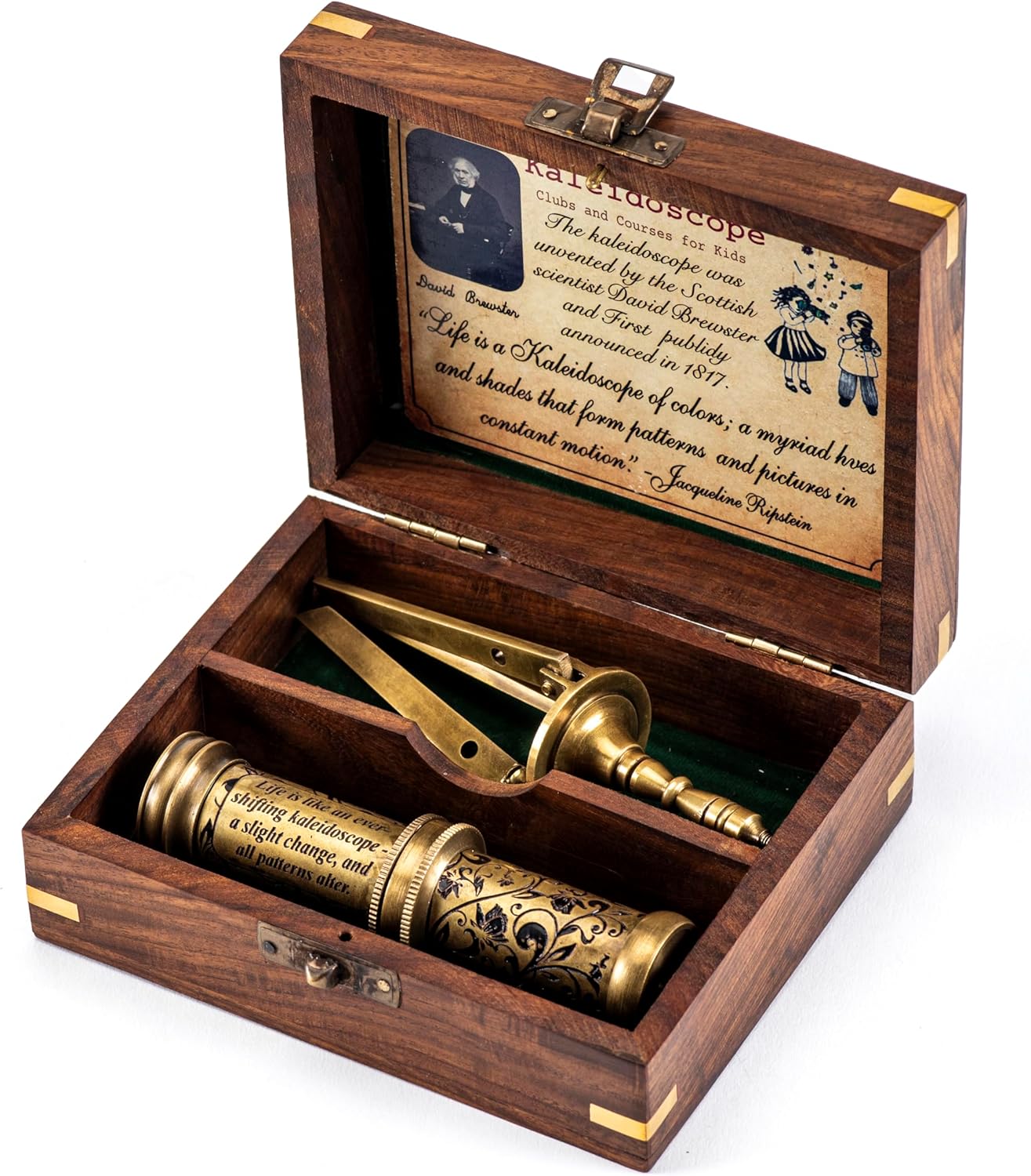 Antique Brass Kaleidoscope Gift for Men, Kids and Adults, Vintage Collectibles for Birthday, Christmas Any Occasion, Unique Gift Idea (with Stand, One)