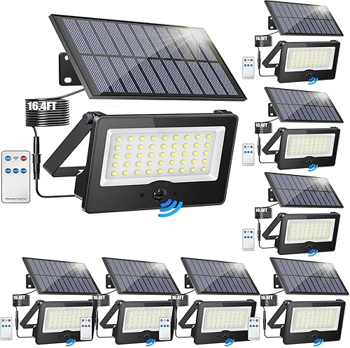 Paquete de 8 luces LED solares de pared para exteriores, luces de seguridad con sensor de movimiento de 20 W con 3 modos de iluminación, luz de