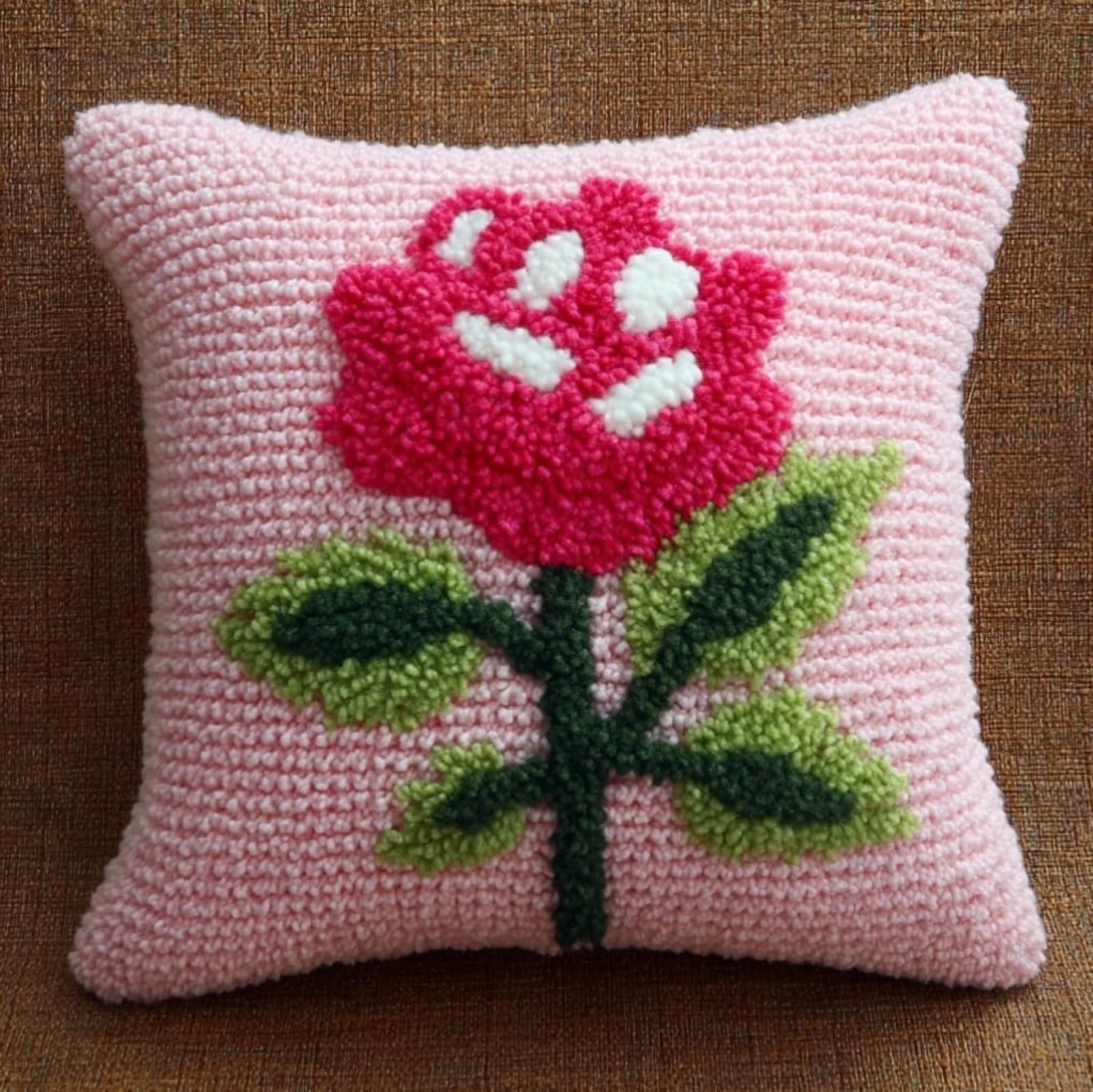 WallustrioaW Latch Hook Pillow Kit 43x43cm,Pink Roses