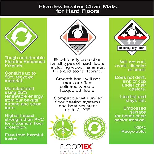 Miniatura 7 de Floortex Tapete reciclado para silla de 30" x 48" para suelos duros, tinte (FCECO3048EP)