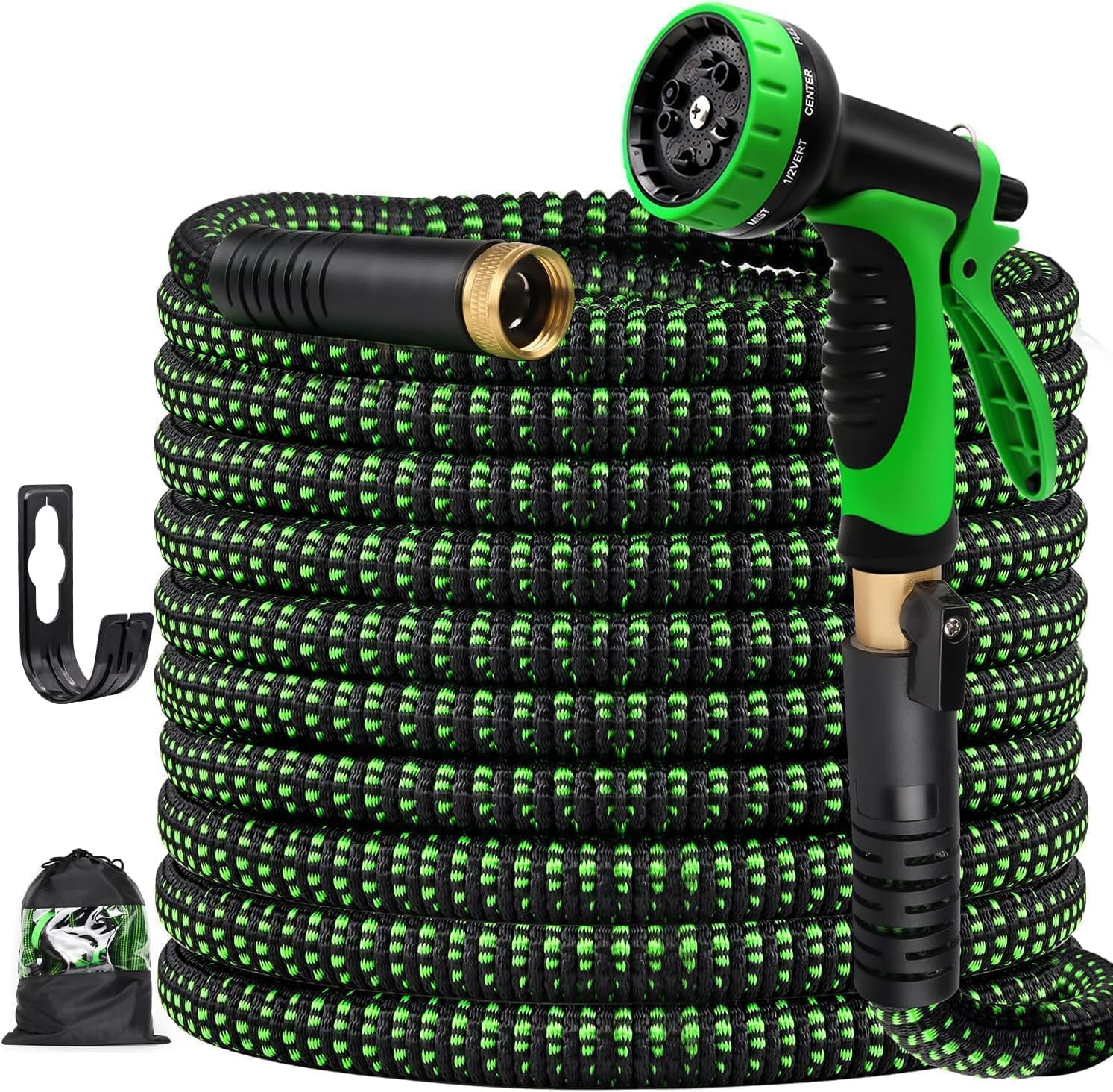 Expandable Garden Hose 7.5m/15m/30m - UAE Standard Brass Connectors, Ultra-Lightweight Design, 10 Modes Nozzle, Triple Latex Core & 4000D Fabric for Garden/Car/Pet (Green-30m/100ft)
