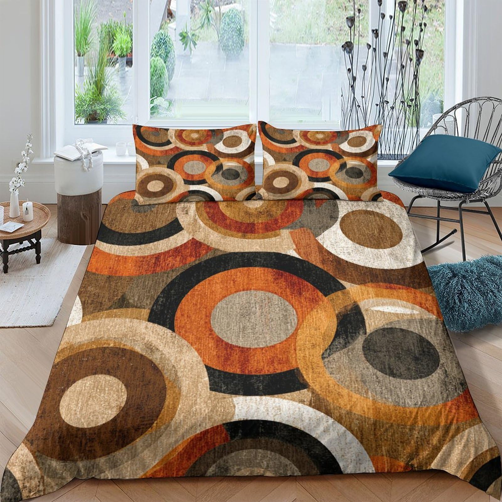 Ctjqhvkz Style-9 3D Printed Retro Circle Fitted Sheet Microfiber Orange Brown Abstract Bed Cover For Bedroom Guest Room Decor Single（135X200cm）
