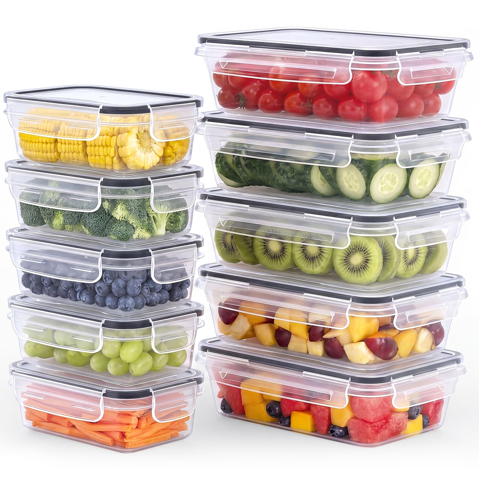 Contenitori Ermetici per Alimenti con Coperchio - Senza BPA, meal prep Contenitore per Microonde, Set Contenitori per Alimenti, Compatibile Congelatore e Lavastoviglie, 1L x 5 Pezzi + 0,52L x 5 Pezzi