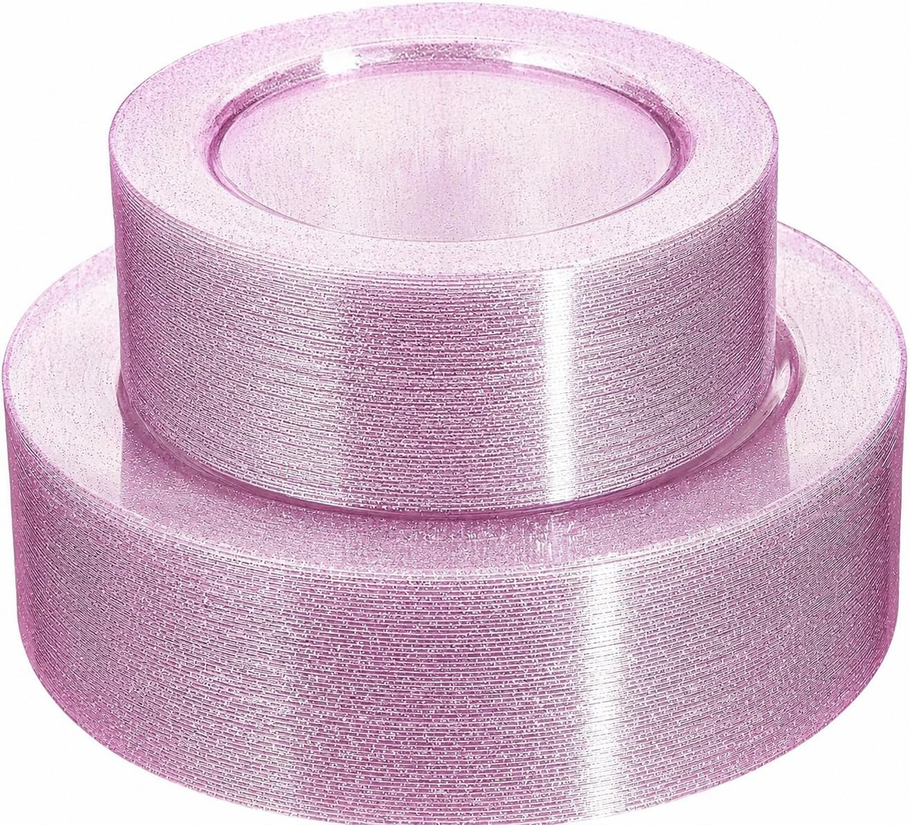 WDF 120pcs Pink Plastic Plates Disposable - Clear Pink Glitter Plates including 60PCS Dinner Plates 10.25inch and 60PCS Salad Plates 7.5inch for Wedding/Baby Shower/Spring/Birthday