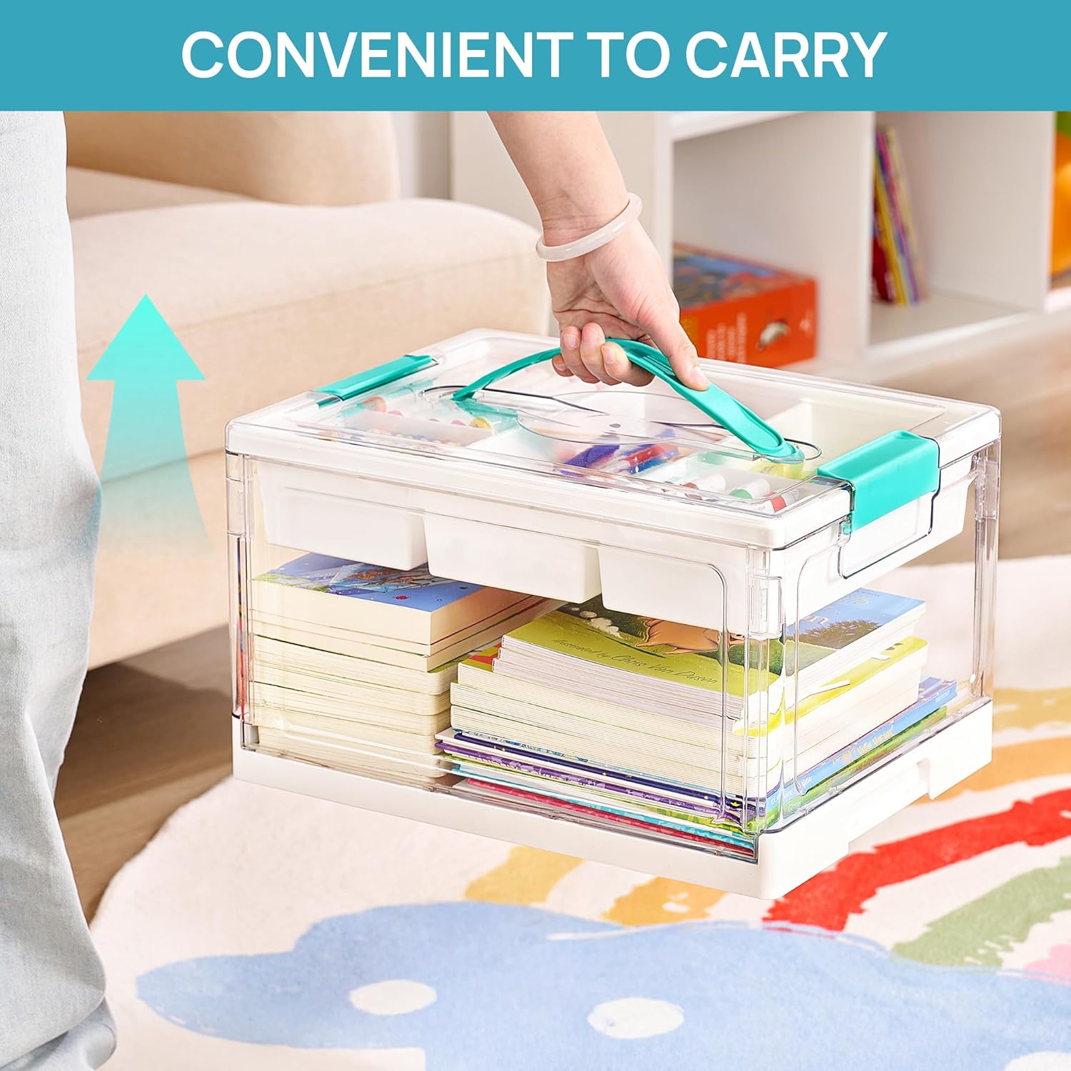 Vtopmart 24 QT Clear Plastic Craft Organizer with Removable Trays and Dividers, Storage Box for Coloring Books, Modeling Clay, Molds and Art Supplies, 1 Pack - Image 4