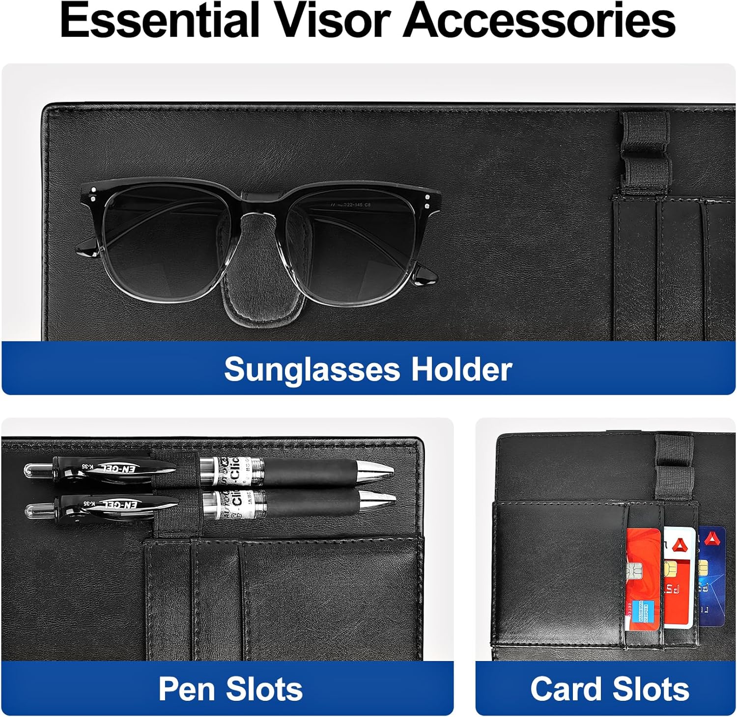 Sun Visor Extender for Car with Side Sunshade, Upgraded UV400 Polarized Car Sun Visor Extension Blocker with Sunglasses Holder, Clips and Straps Design | Anti-Glare Protection Visor for Safe Driving