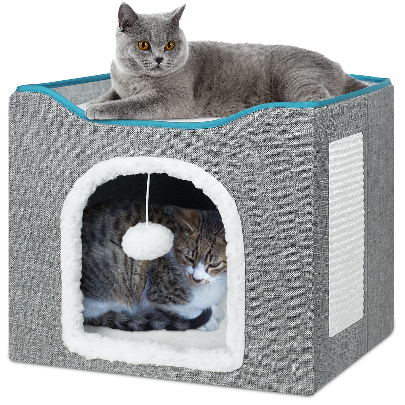 Cuccia Per Gatti BRIAN & DANY Con Tiragraffi - Casetta Pieghevole 40x40x32cm, Grigia, Con Cuscino E Pallina - Foto 7