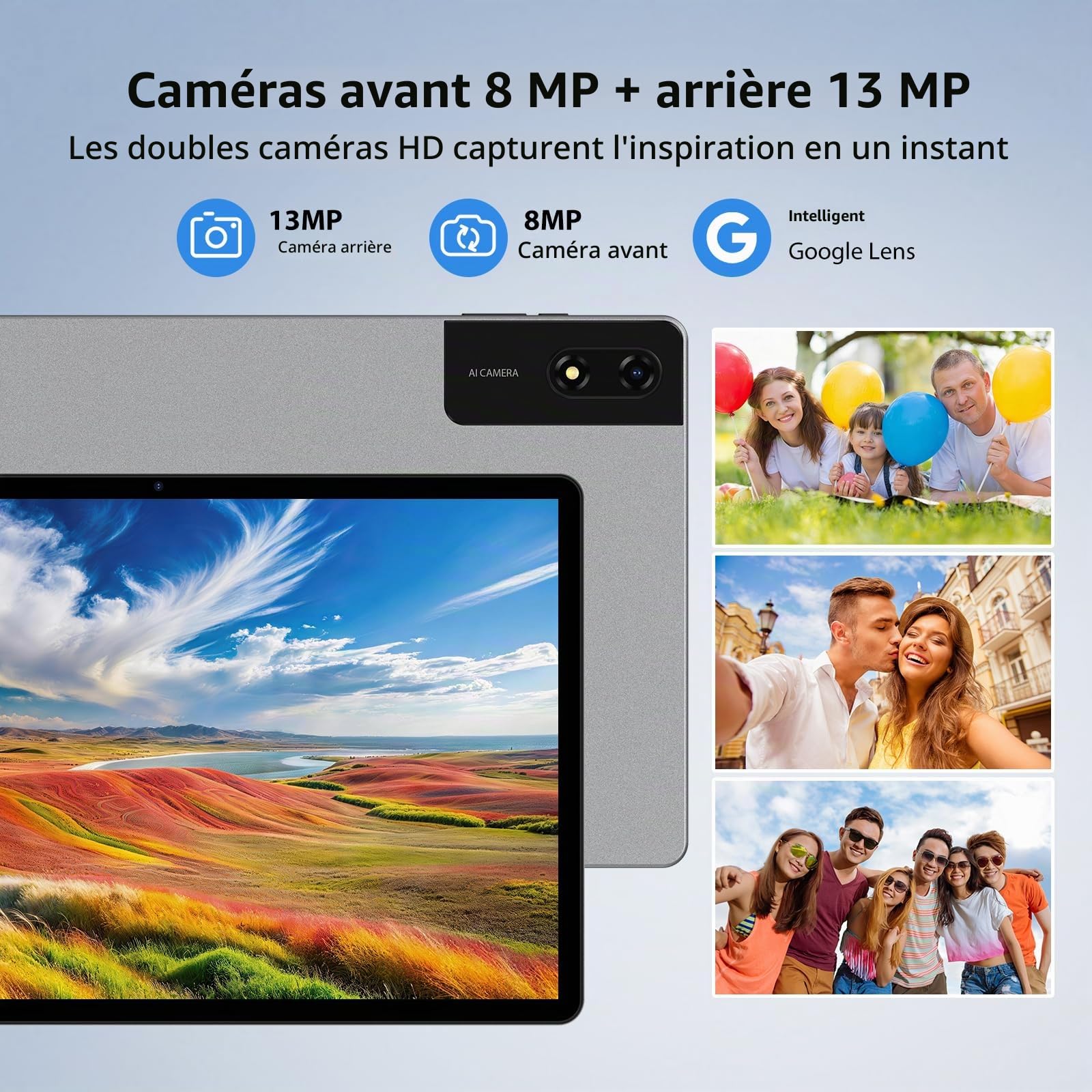FLYCOAY Android 16 Tablette 13 Pouces, 36Go+512Go/TF 2TB, Octa-Core ave 2944 * 1840 FHD, Dual SIM 4G LTE/5G WiFi, 11580mAh, 4-Speaker, Tablette Tactile,/Widevine L1/GPS/Clavier/Stylus/Souris/Gris