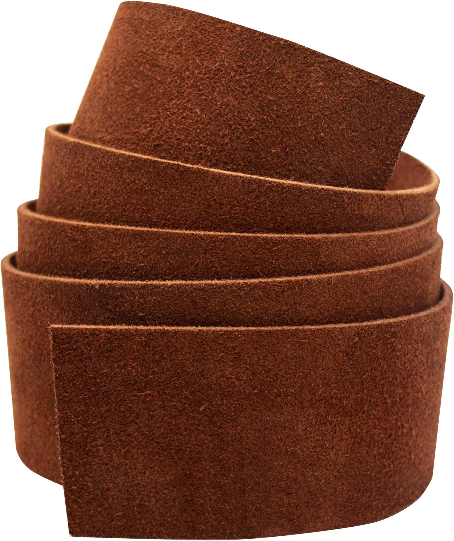 Realeather Suede Leather Strip for Crafting, 1.5" x 42" (3-4oz), Medium Brown
