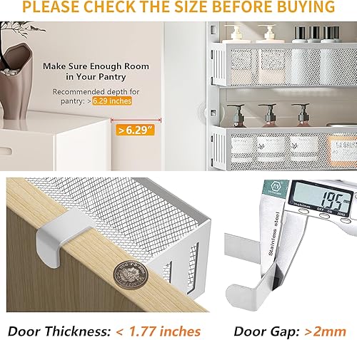 Miniatura 5 de Organizador de despensa de 8 niveles sobre la puerta con cestas de malla, estante colgante ajustable y estable para especias para cocina, baño,