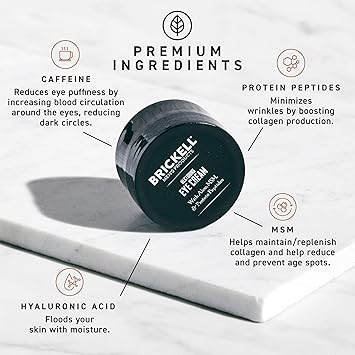 Brickell Men's Restoring Under Eye Cream for Men, Anti Aging Eye Balm To Reduce Puffiness, Wrinkles, Dark Circles, Crows Feet & Eye Bags, Caffeine, Hyaluronic Acid & Protein Peptides, 0.5oz, Unscented