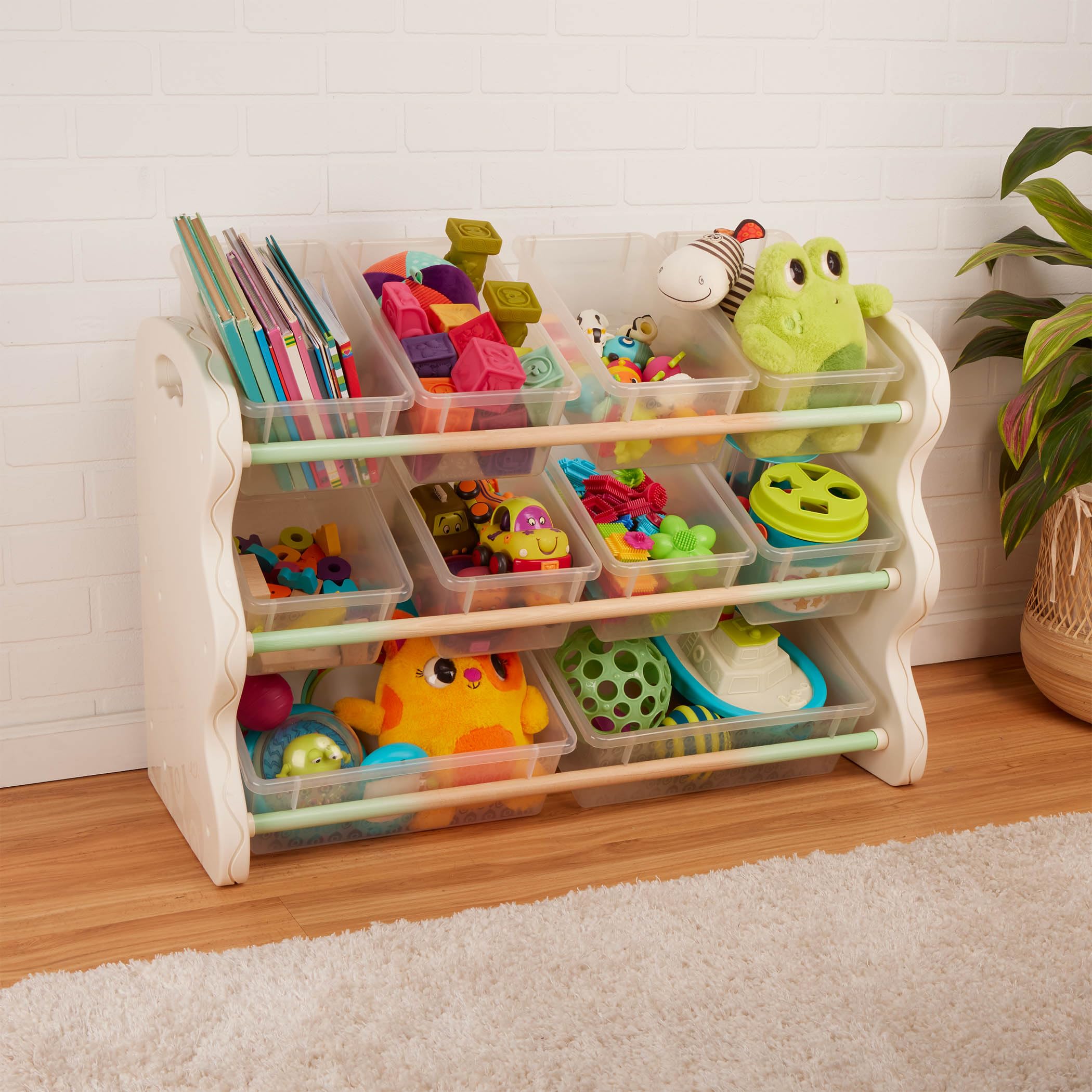 B. spaces – Toys Storage Organizer – 10 Stackable Toy Bins – Kids Room Storage Unit – Playroom Furniture – 3 Years + – Totes Tidy
