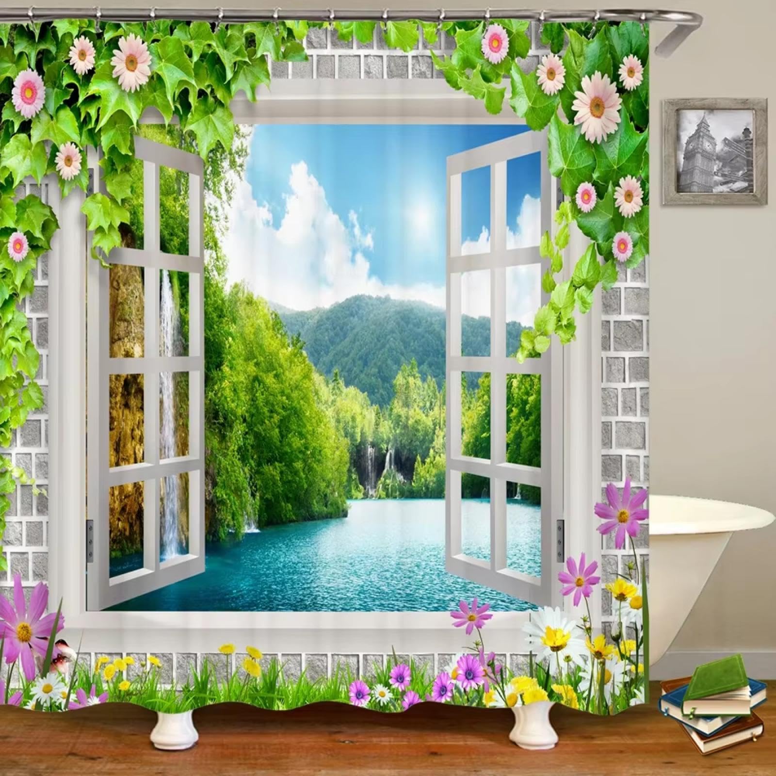 Rideau de douche 80x145 imprimé fenêtre lavable avec crochet