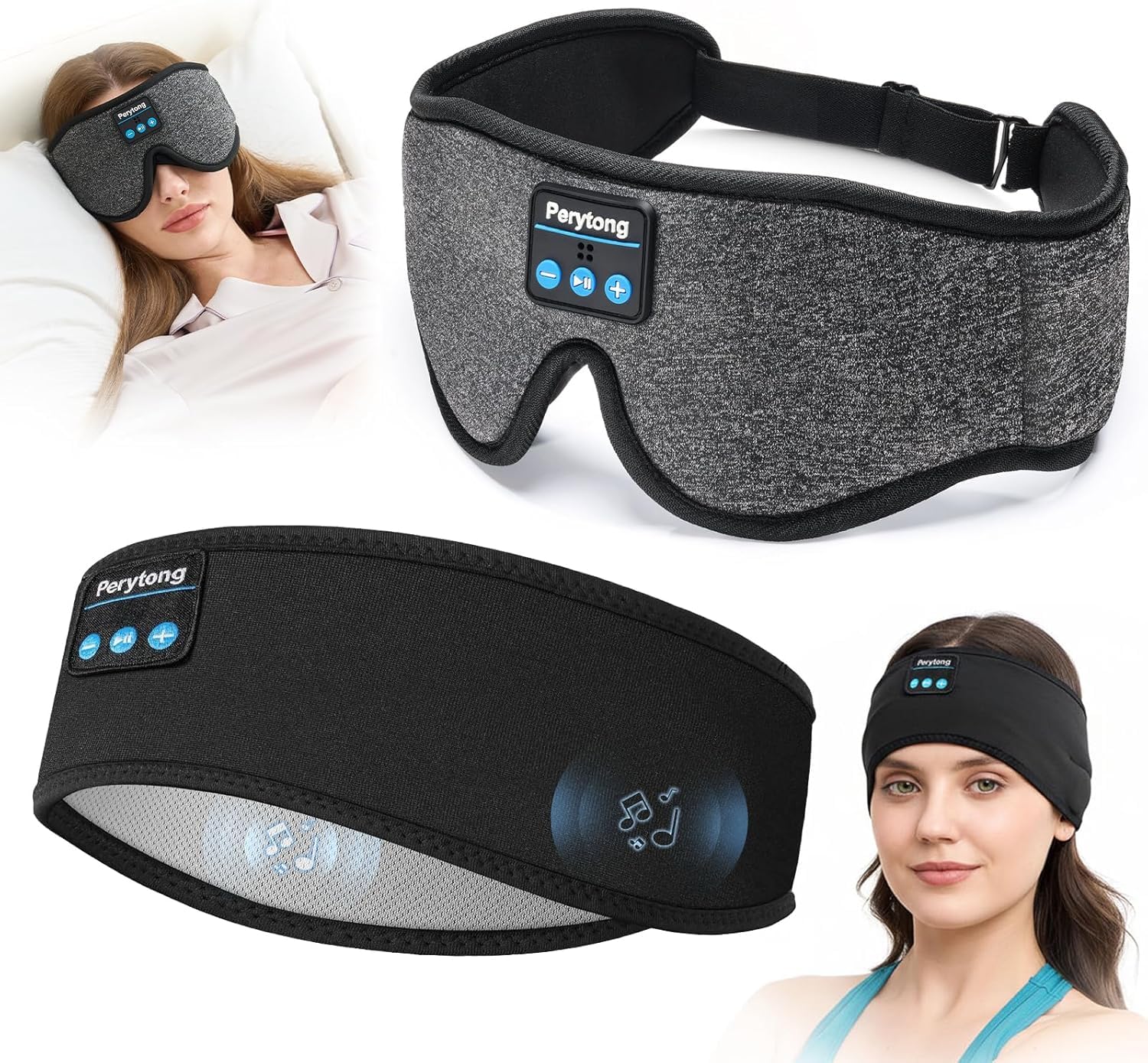 2 Pack Sleep Headphones & Sleep Mask Set, Sleep Headband Headphones with Bluetooth Eye Mask, Ultra-Thin HD Stereo Speaker for Side Sleepers, Sports, Workouts, Insomnia, Yoga, Air Travel, Meditation