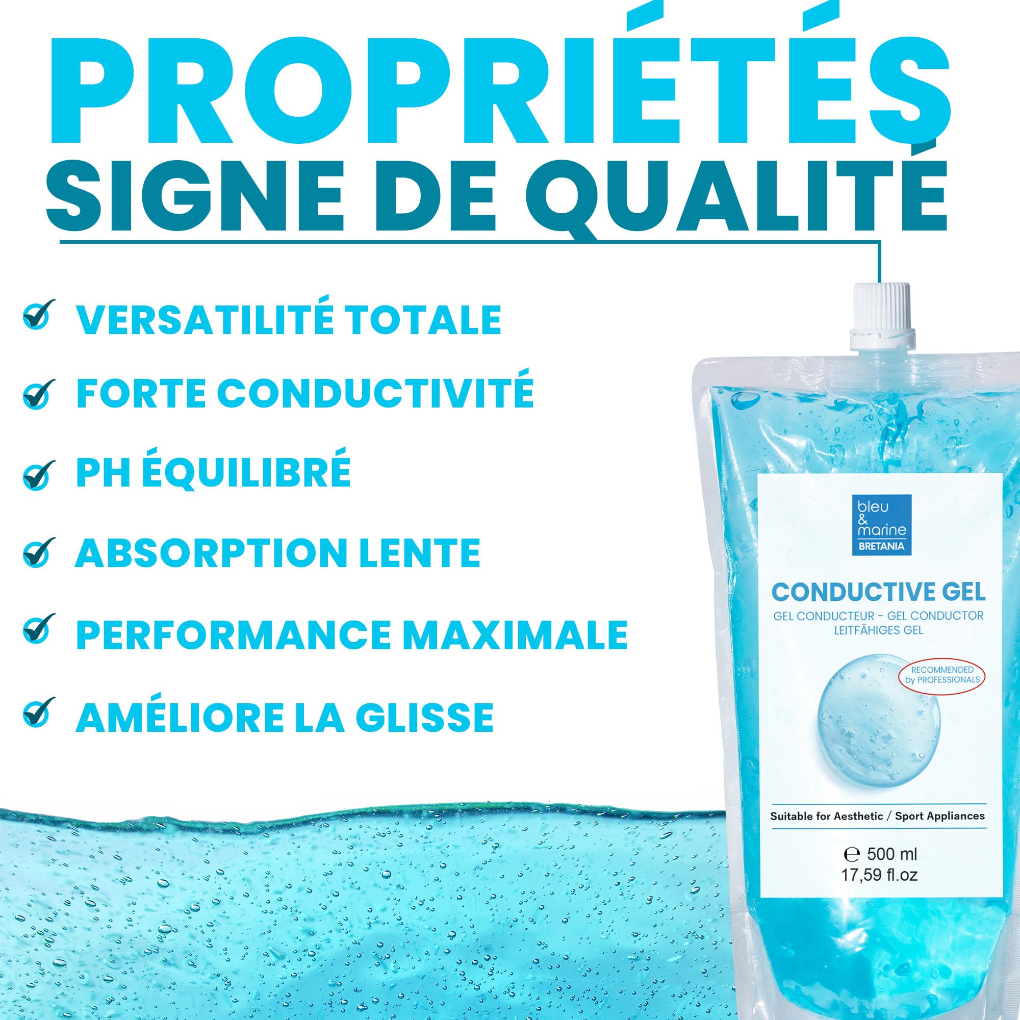 Gel Conducteur Professionnel : Radiofréquence, Electrostimulateur Musculaire, Ultrasons, Électrodes, Cavitation, Epilateur Lumiere Pulsee, Epilateur Laser - 500 ml