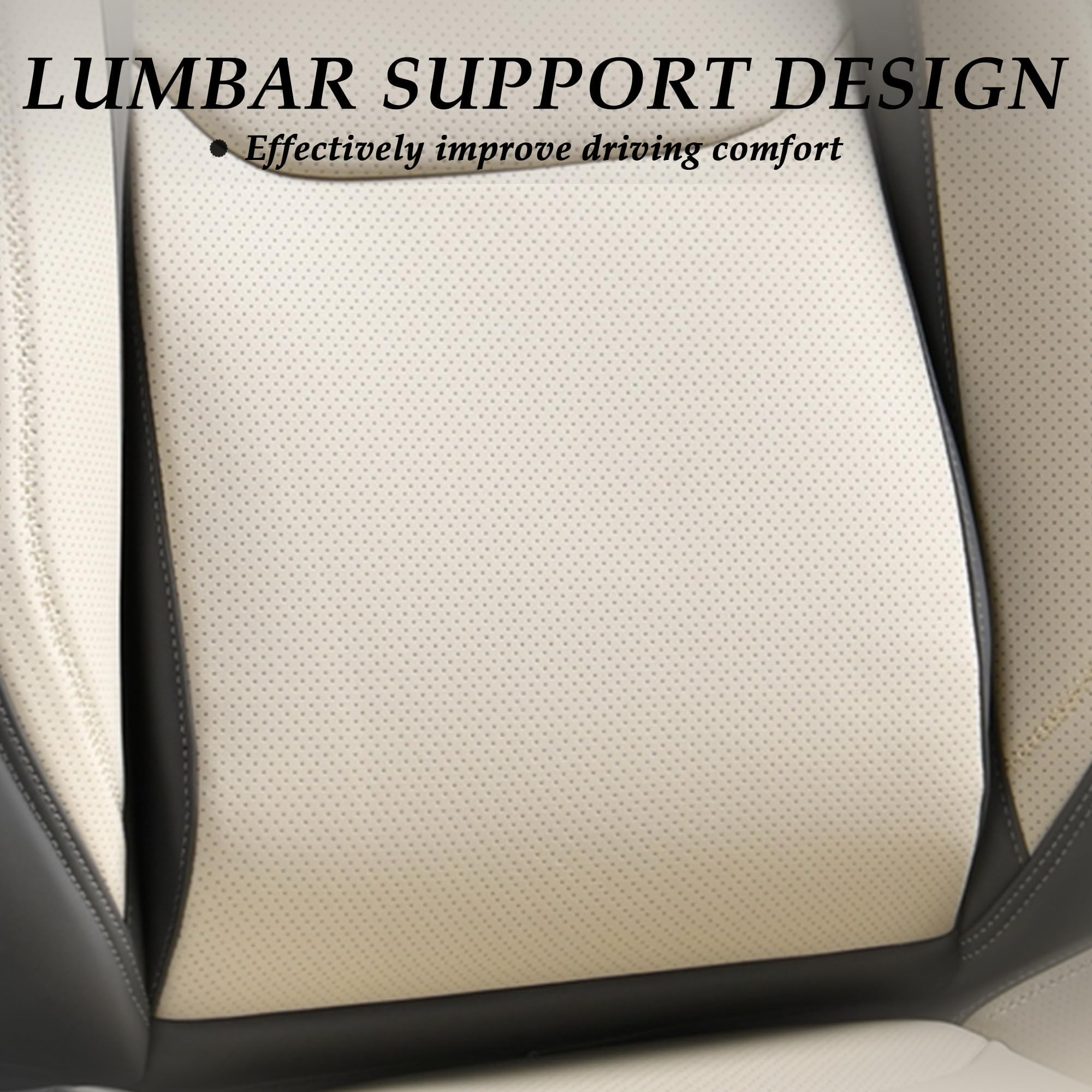 Coverado Funda Asiento Coche Cuero para 5 Plazas,Protector Asiento | Soporte Lumbar, Impermeable Fundas Coche Asientos Completo Universales para Sedán SUV Camioneta, Gris&Beige