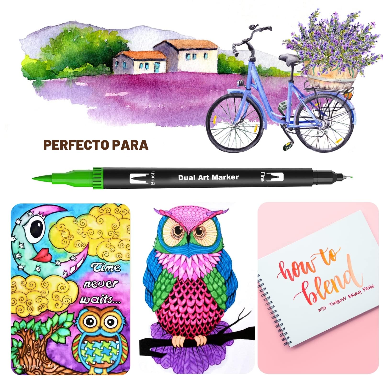 Kit Rotuladores Acuarelables 100 Colores, Doble Punta Pincel, para Niños y Adultos, para Lettering, Mandalas, Graffiti, Caligrafía - 3 Plantillas Incluidas