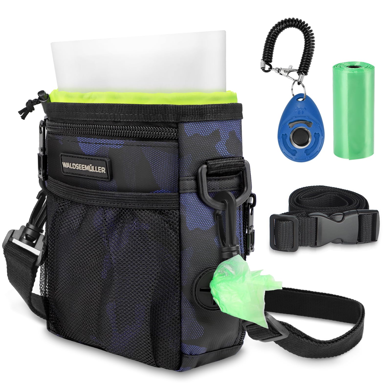 Waldseemüller Dog Treat Pouch with Removable Silicone Snack Bag Waste Bags Dog Training Clicker, 3 Ways to Wear Walking Fanny Pack
