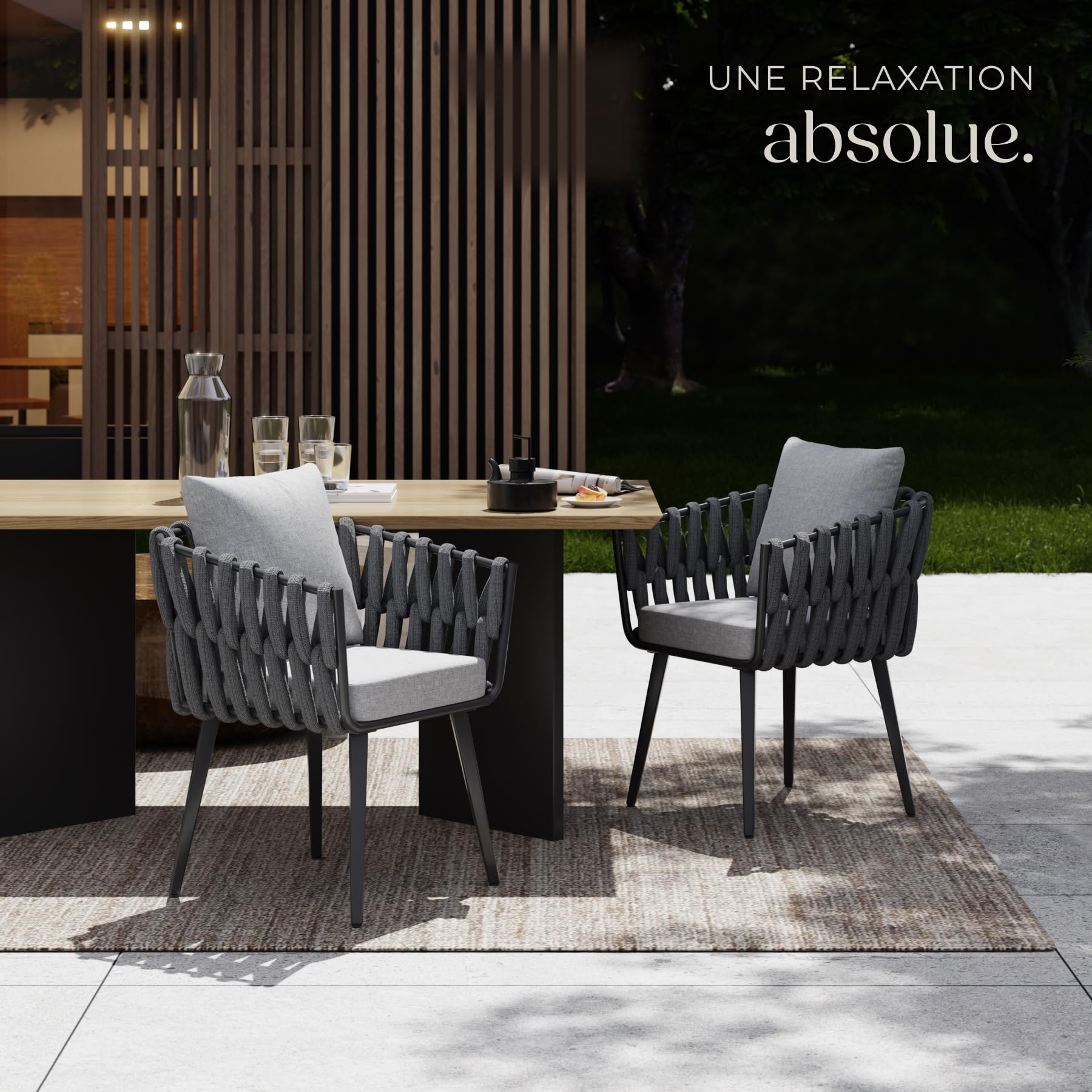 tectake® Lot de 2 Fauteuil Salon de Jardin Chaise de Jardin avec Accoudoirs Salon de Jardin Exterieur/Intérieur en Aluminium INOX, Coussins Inclus Mobilier de Jardin pour Amenagement Balcon Terrasse