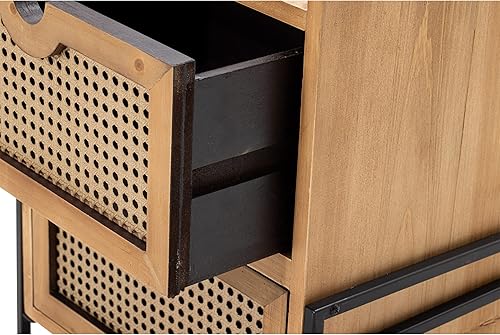 Miniatura 4 de Mesita de noche rústica de ratán, mesa frontal tejida totalmente montada con 2 cajones para sala de estar, dormitorio, apartamento, madera maciza,