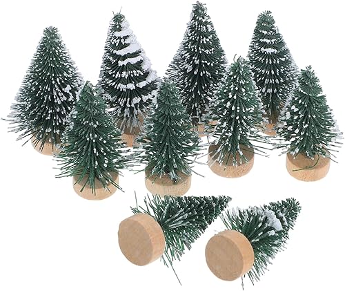 BESPORTBLE 10 piezas mini árbol de Navidad árbol de pino artificial con base de madera de nieve escarcha para el hogar decoración de mesa de fiesta