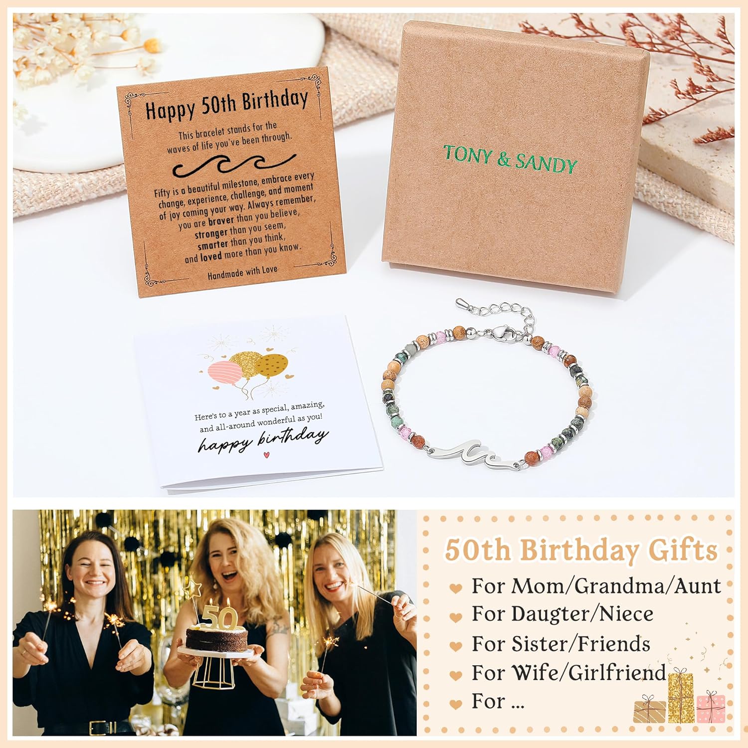 TONY & SANDY Friend Gifts for Women, Unique Valentine's Day Gifts for Her, Sister Gifts from Sister, Wave Bracelet, Christmas Birthday Gifts for Women, Bestie Friendship Bracelets - Image 6