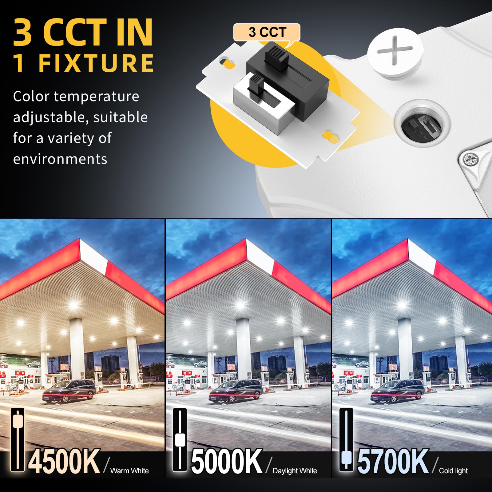 12 Pack LED Canopy Lights 150W 120W 90W Adjustable 5700K 5000K 4500K Adjustable ETL DLC Listed Square Canopy — view 3