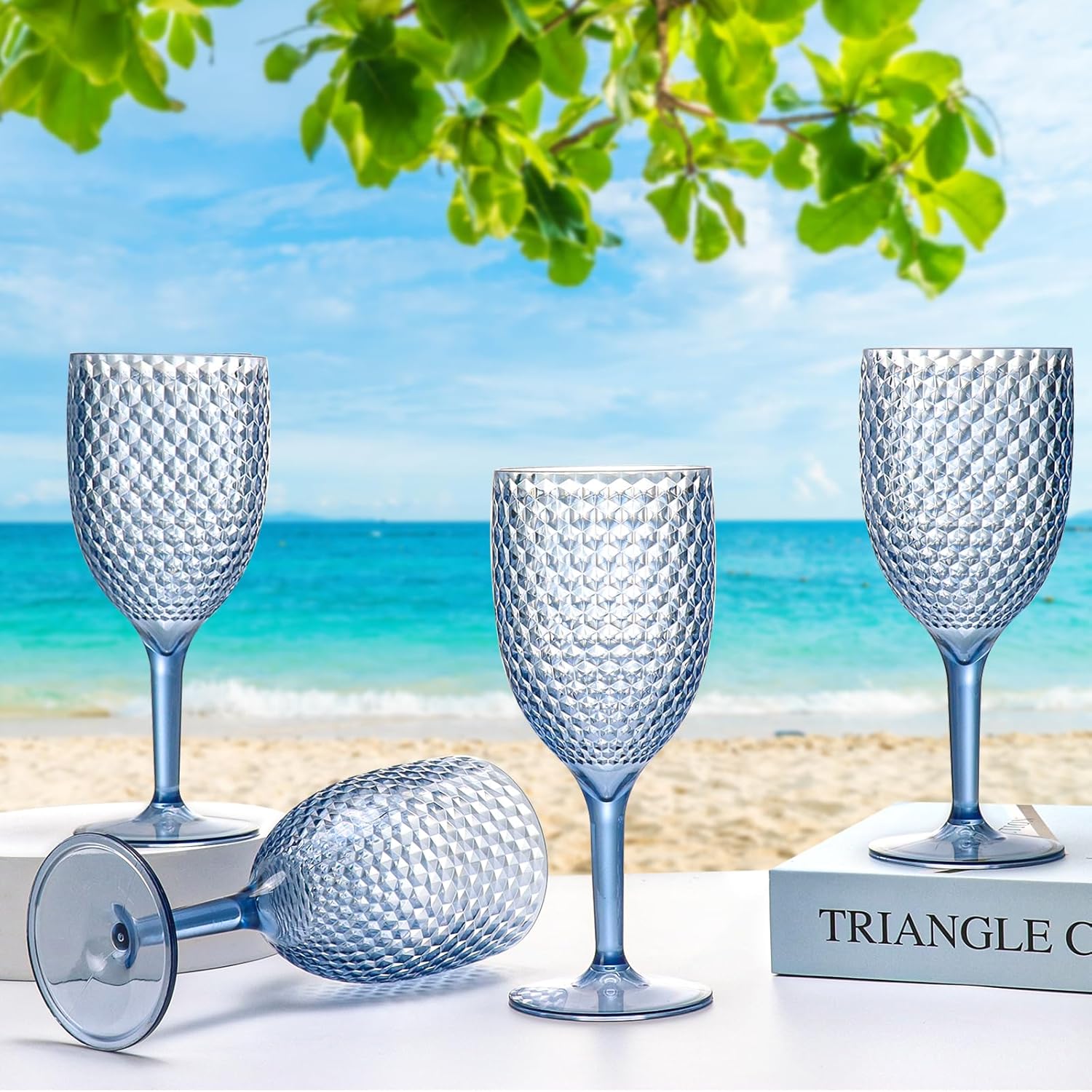 12Pcs Blue Plastic Wine Glasses 13.5oz Reusable Acrylic Wedding Goblets Toasting Glassware Unbreakable Wine Cups with Long Stem Crystal Drinking Glasses Champagne Flutes for Bar Restaurants Party