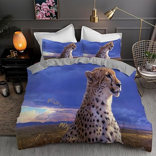 Animal King Duvet Cover Plum Leopard Print King Bedding Set Soft Microfiber Comforter Cover and 2 Pillow Shams 20"X36", Bed Set Duvet Covers with
