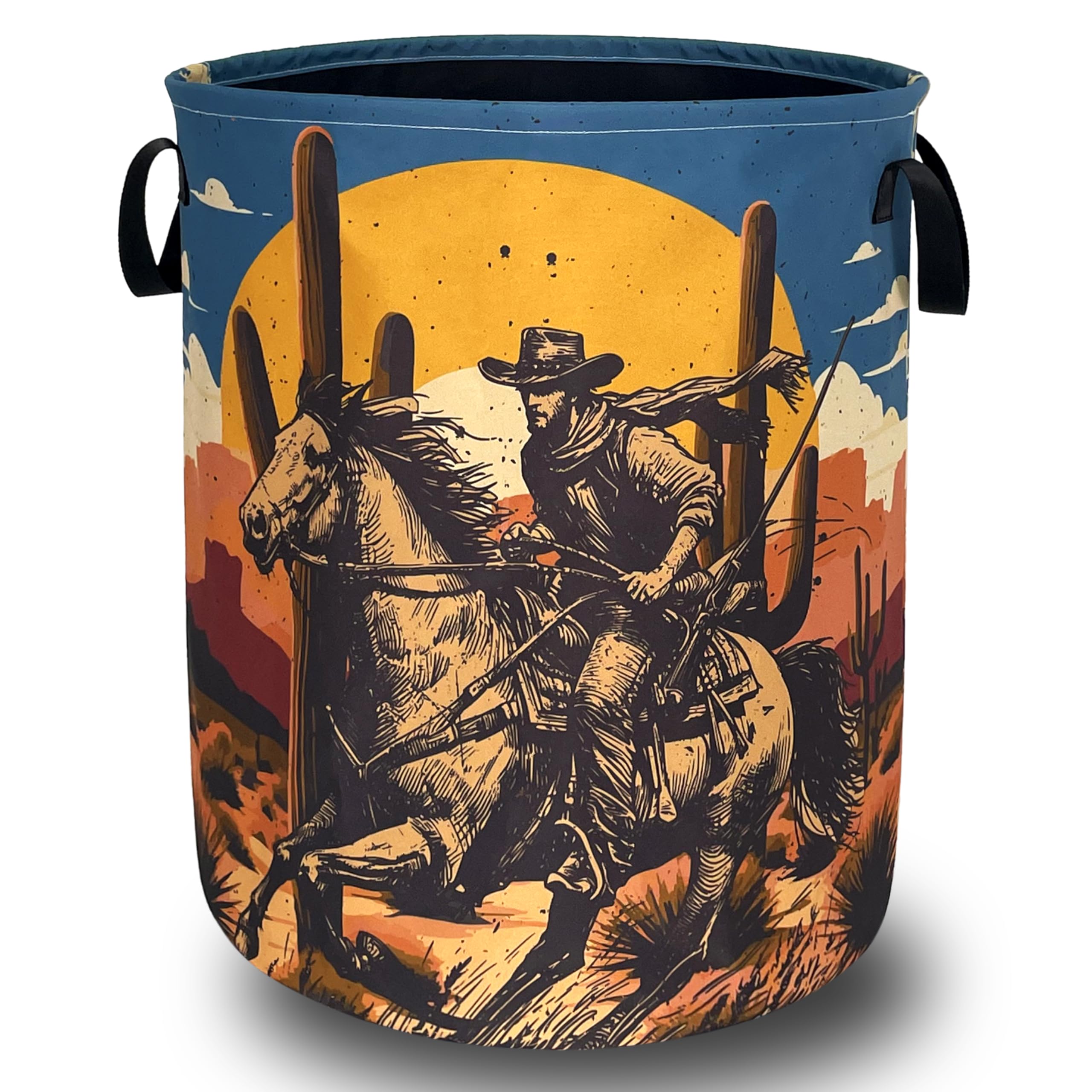 Western Cowboy Laundry Basket Oxford Cloth Foldable Hamper 18.9x16.5 Inch