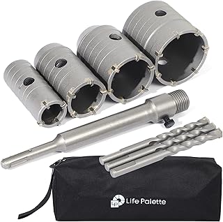 Life Palette Hole Saw Kit 4pc Drill Hole Cutter Set with 30mm 40mm 50mm 60mm Hole Drill Bits for SDS Plus Hammer Drills Circle Drill Bits Hole Saw Set for Concrete Brick Cement Stone Wall