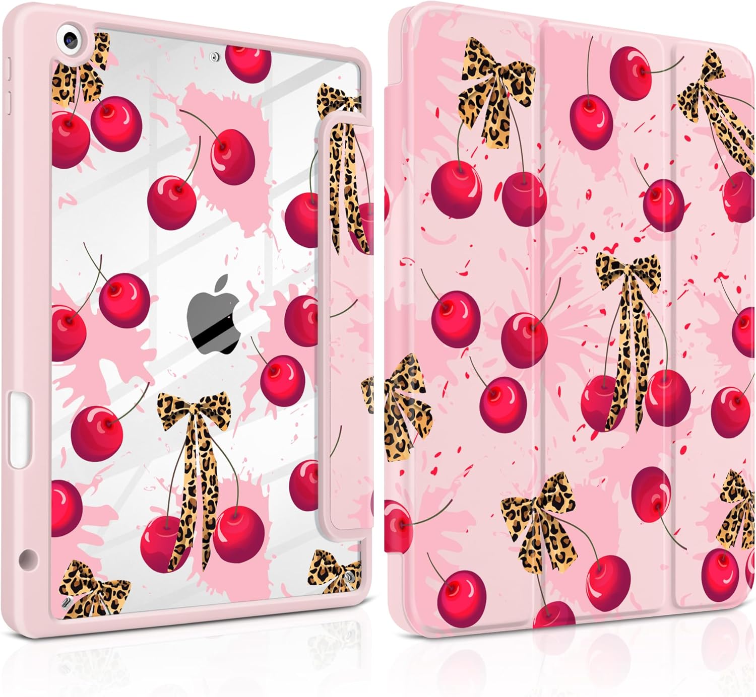 for iPad 9th 8th 7th Generation 10.2 Inch 2021 2020 2019 Case -[Built-in Pencil Holder], Shockproof Clear Hard Back, Slim Trifold Stand, Auto Wake/Sleep, for Girls teen Women, Pink white dot