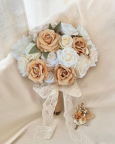 Vista 147 de White Rose Artificial Flowers Fake Flower Bulk with Stems for DIY Wedding Bouquet Bridal Baby Shower Centerpiece Table Decorations Silk Faux Floral