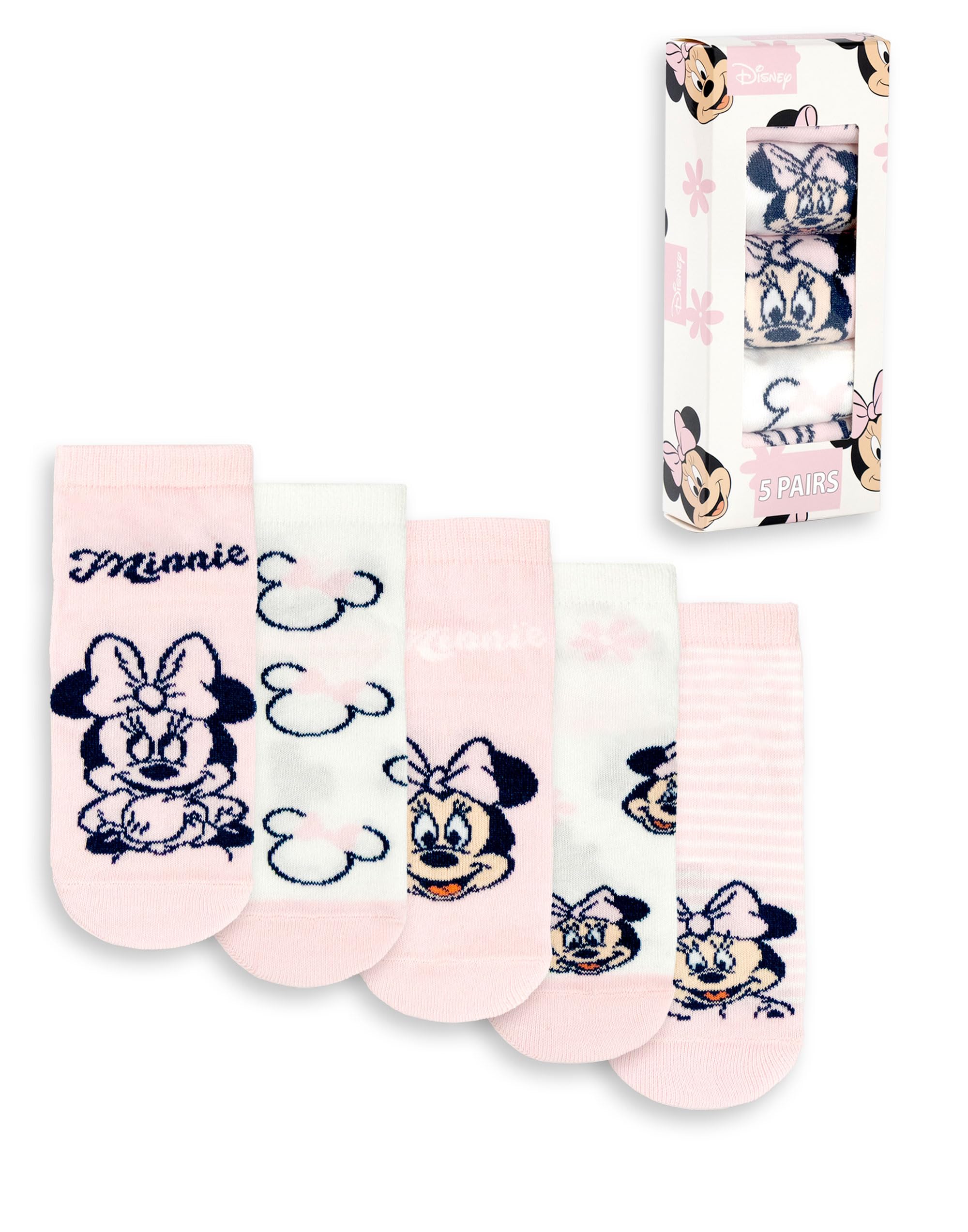 Vanilla Underground Girls Pink Disney Minnie Mouse Calf Socks Set Of 5 - 6-8.5 Uk Child