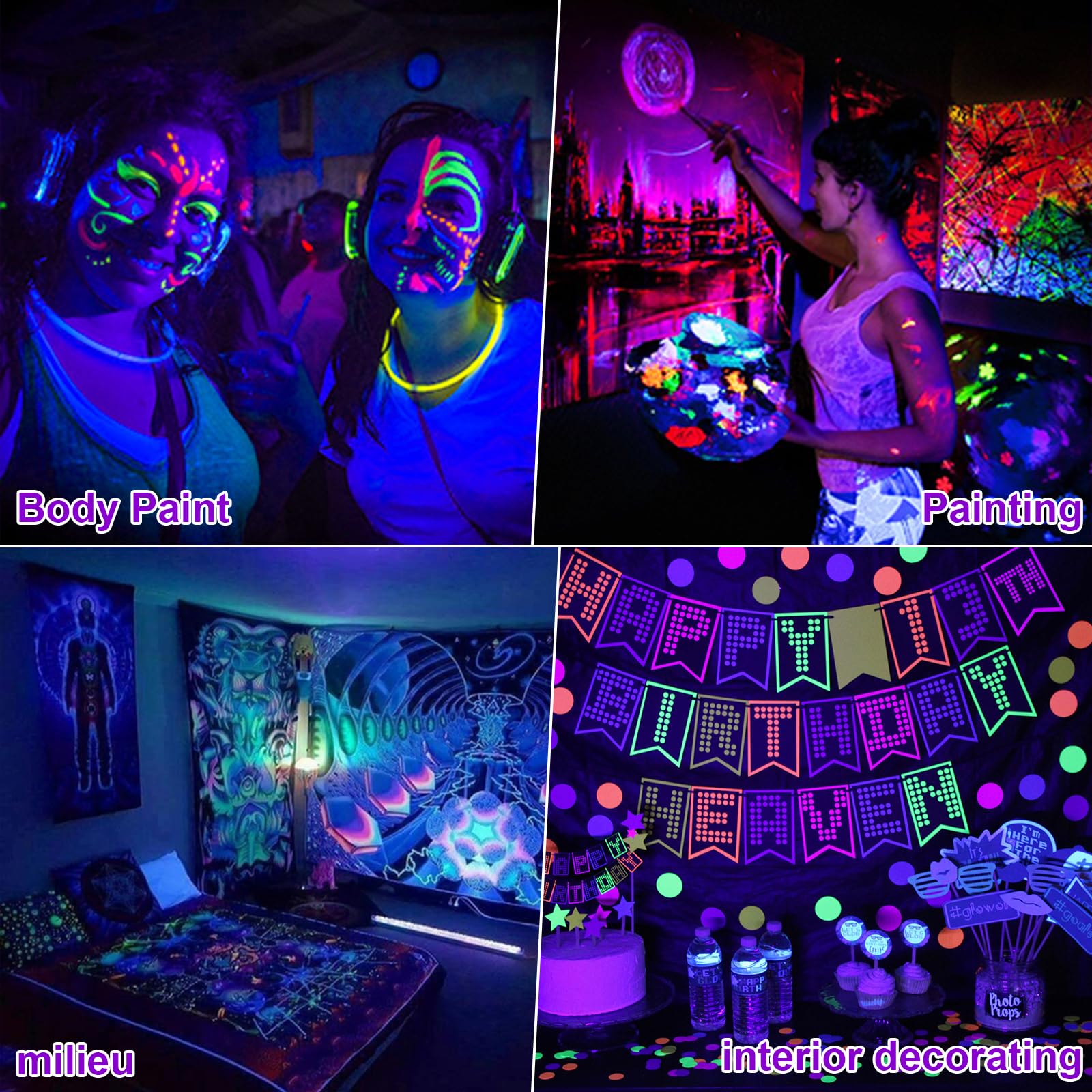 CREATESTAR Luce Nera UV 100W, Faretto Con Spina, 395-405nm LED Impermeabile IP66 Ultravioletta per Festa, Bar, Fluorescente, Halloween, Acquario (2 Pezzi)