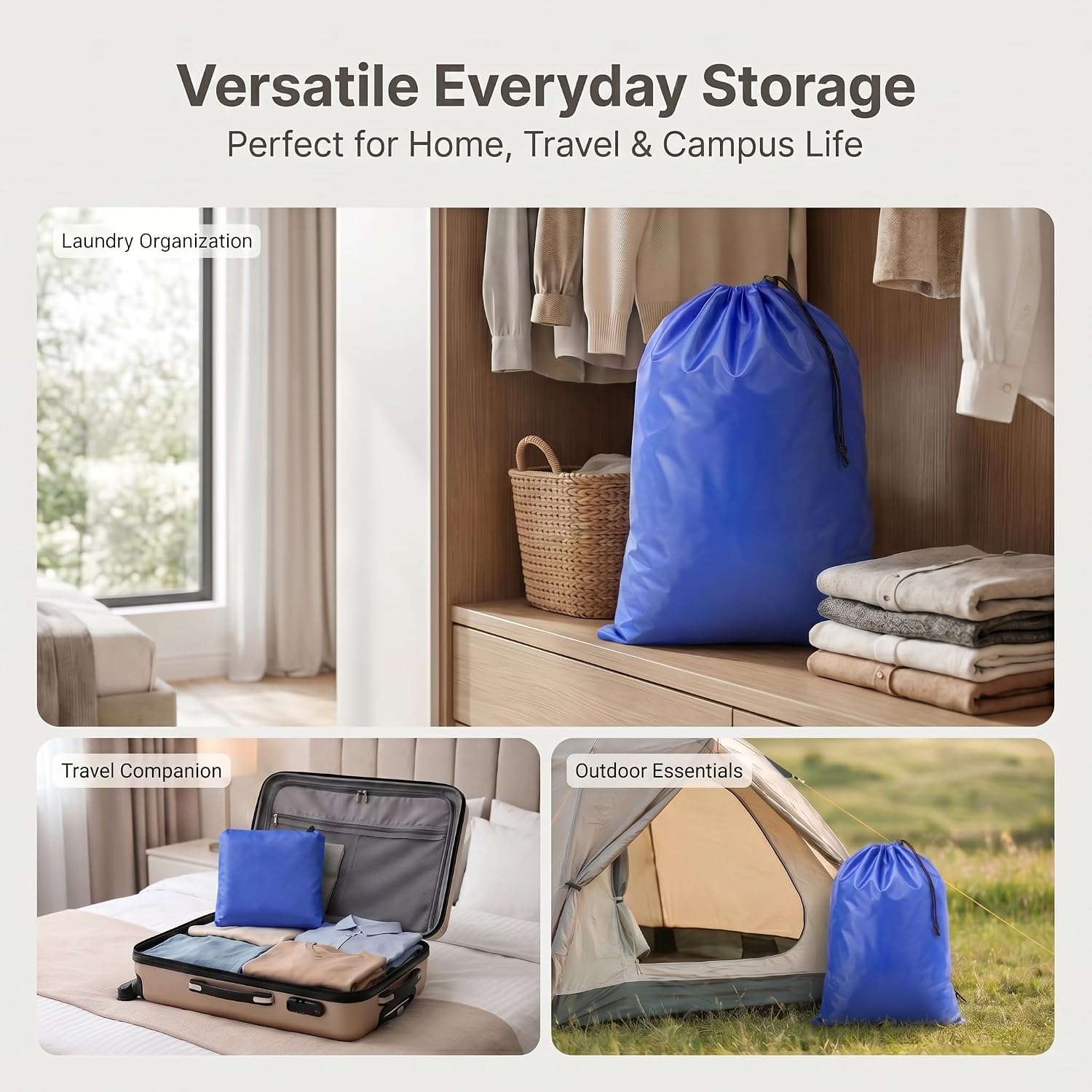 Laundry Bag, Extra Large, Blue, 27 x 40 Inch | Heavy Duty Drawstring Closure, Durable Blue Oxford Cloth, Machine Washable Organizer for Travel, College, Dorm, Apartment