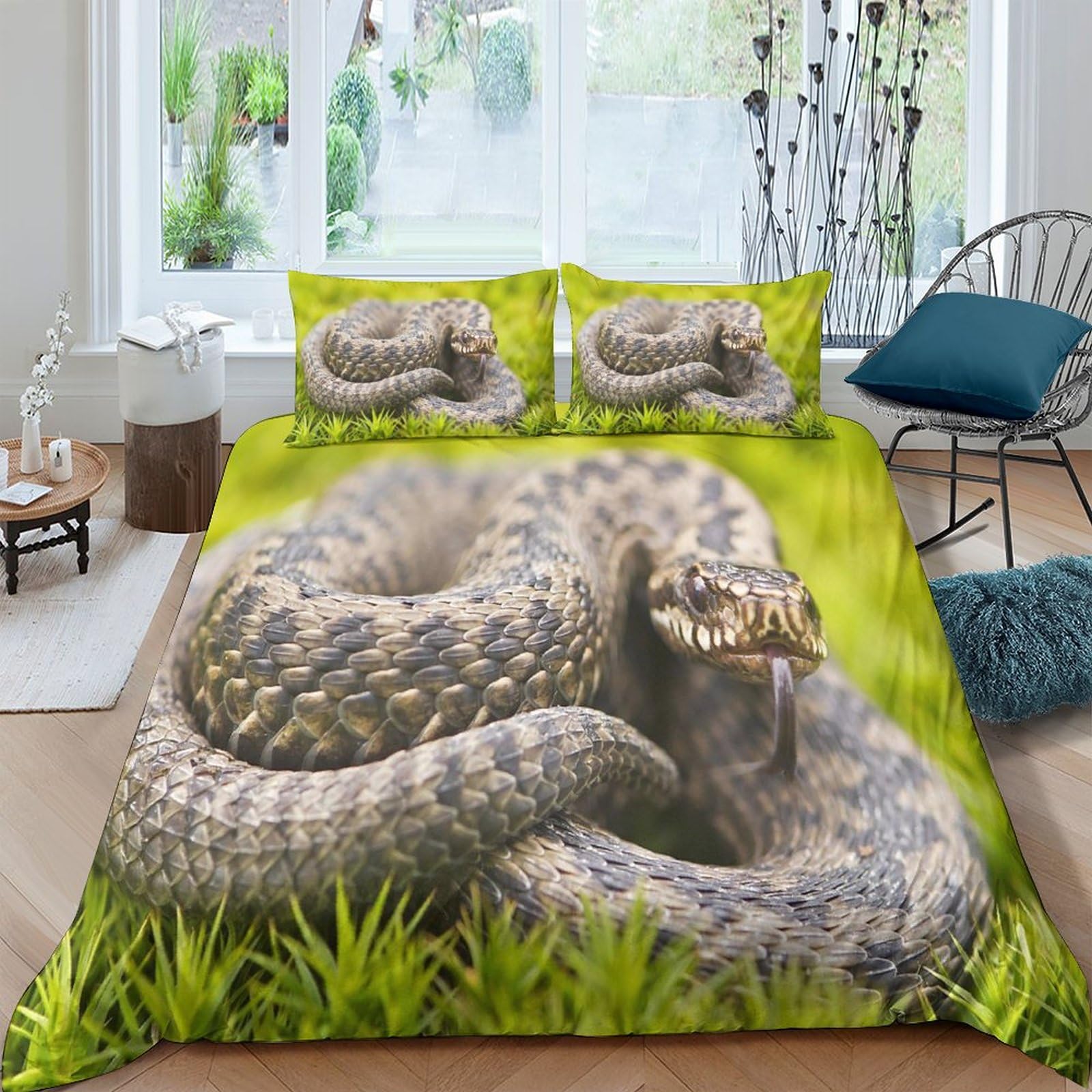 Housse de couette serpent 3D parure de lit enfant et adulte 3 pièces
