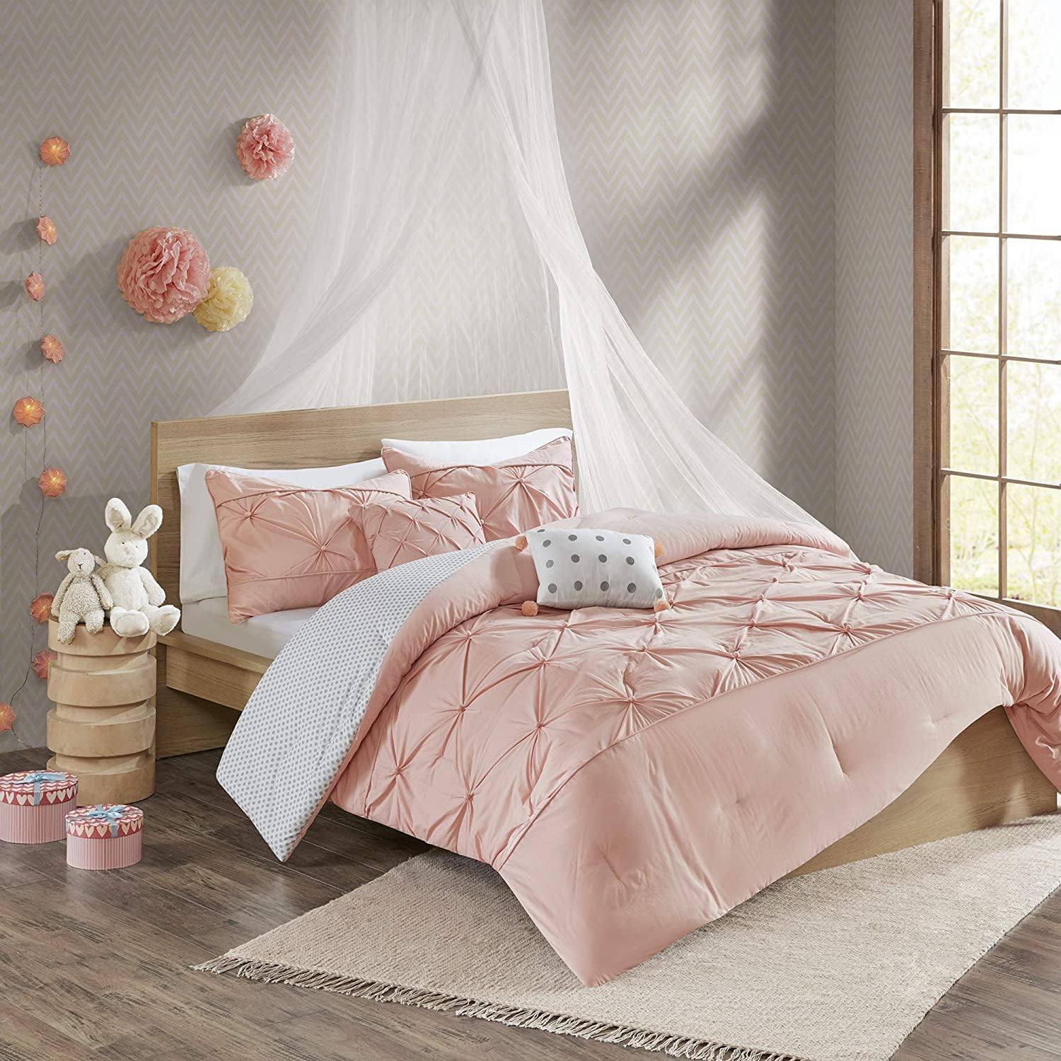 Urban Habitat Kids - UHK10-0081 Aurora 5 Pieces Cotton Reversible Comforter Set Bedding, Full/Queen Size, Blush