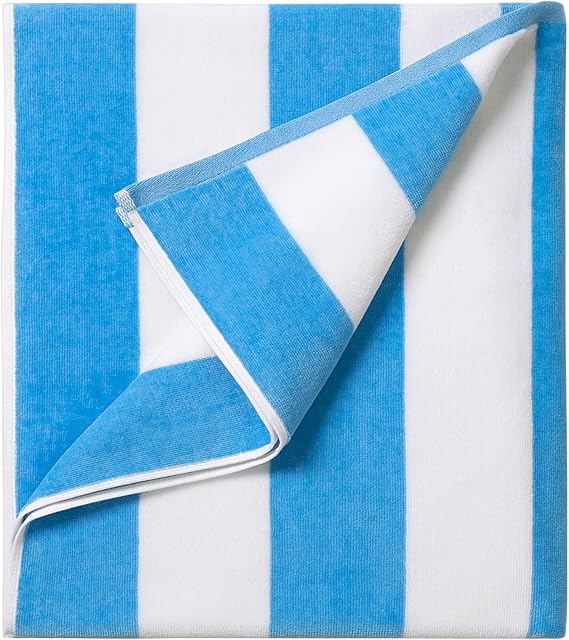 HENBAY Cotton Oversized Beach Towel - Large 70 X 35 Inch Pool Towel, Aqua Striped Quick Dry Swimming Cabana Towel