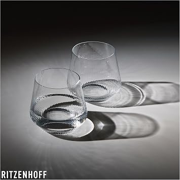 RITZENHOFF 6281002 Water Glass 410 ml, Sonnenschliff Series, Set of 6 Drinking Glasses with Relief, Gift Set, Made in Germany