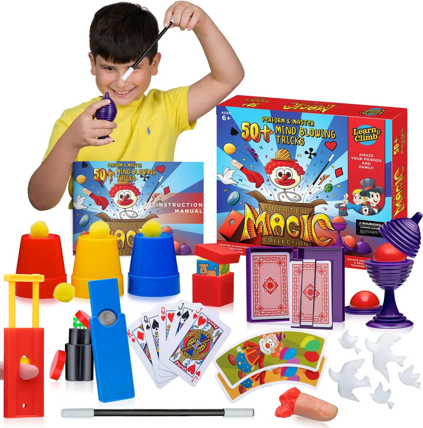 Learn & Climb Starter Magic Tricks Set For Kids, 12 Exciting Magician Items, Instruction Dvd, Magic Kit Gift Set, Multicolor