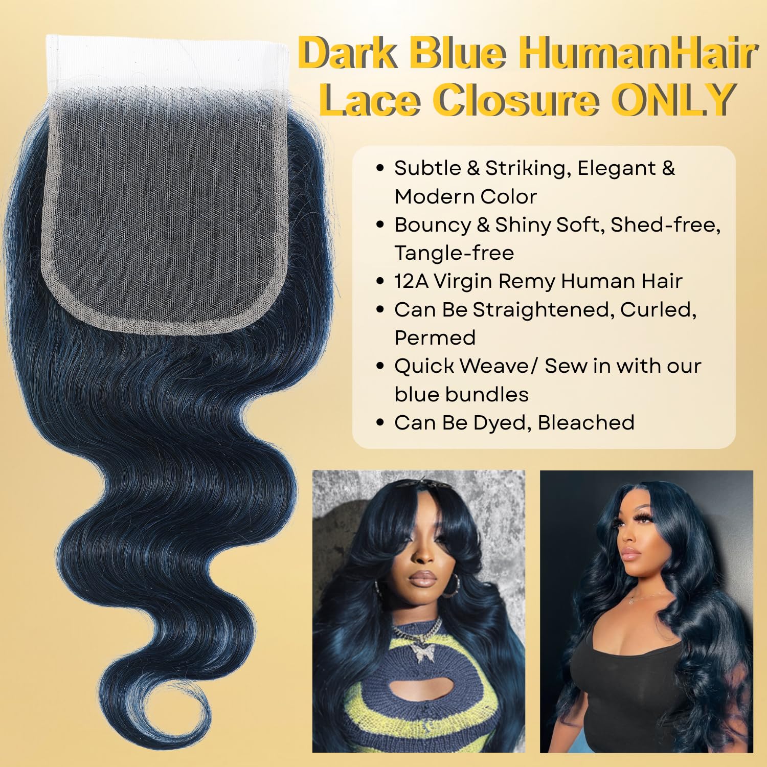 Amazon.com : Syrenlore Dark Blue 4x4 HD Lace Closure Only Body
