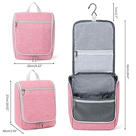 Della Gao Hanging Travel Toiletry bag for Women, Water-resistant Durable Nylon Toiletries Organizer for Cosmetics, Makeup Brushes, Bathroom Bag, Pink