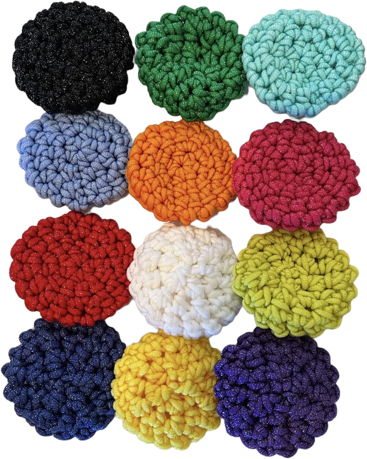 Handmade Nylon Yarn Kitchen Scrubbies - Scouring Pad - Set of 12 - Pot Scrubbers - Sponge - Reusable - Bulk Pack - Double Thickness - 3.5 inch/Palm Size