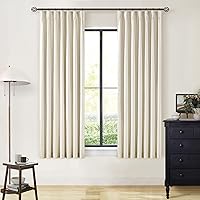Vista 126 de Cortinas de lino 100% opacas de 90 pulgadas con pliegues de 2 paneles para sala de estar, con pestaña trasera plisada, cortinas oscuras