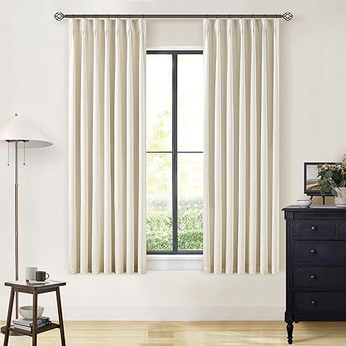 Miniatura 125 de Cortinas de lino 100% opacas de 90 pulgadas con pliegues de 2 paneles para sala de estar, con pestaña trasera plisada, cortinas oscuras con forma de
