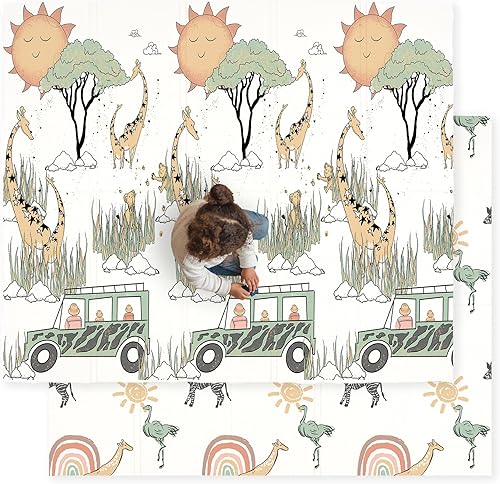 Miniatura 14 de JumpOff Jo Alfombra de juego para bebés, alfombra de juego grande de espuma plegable para bebés, bebés, niños pequeños, impermeable, doble cara (70