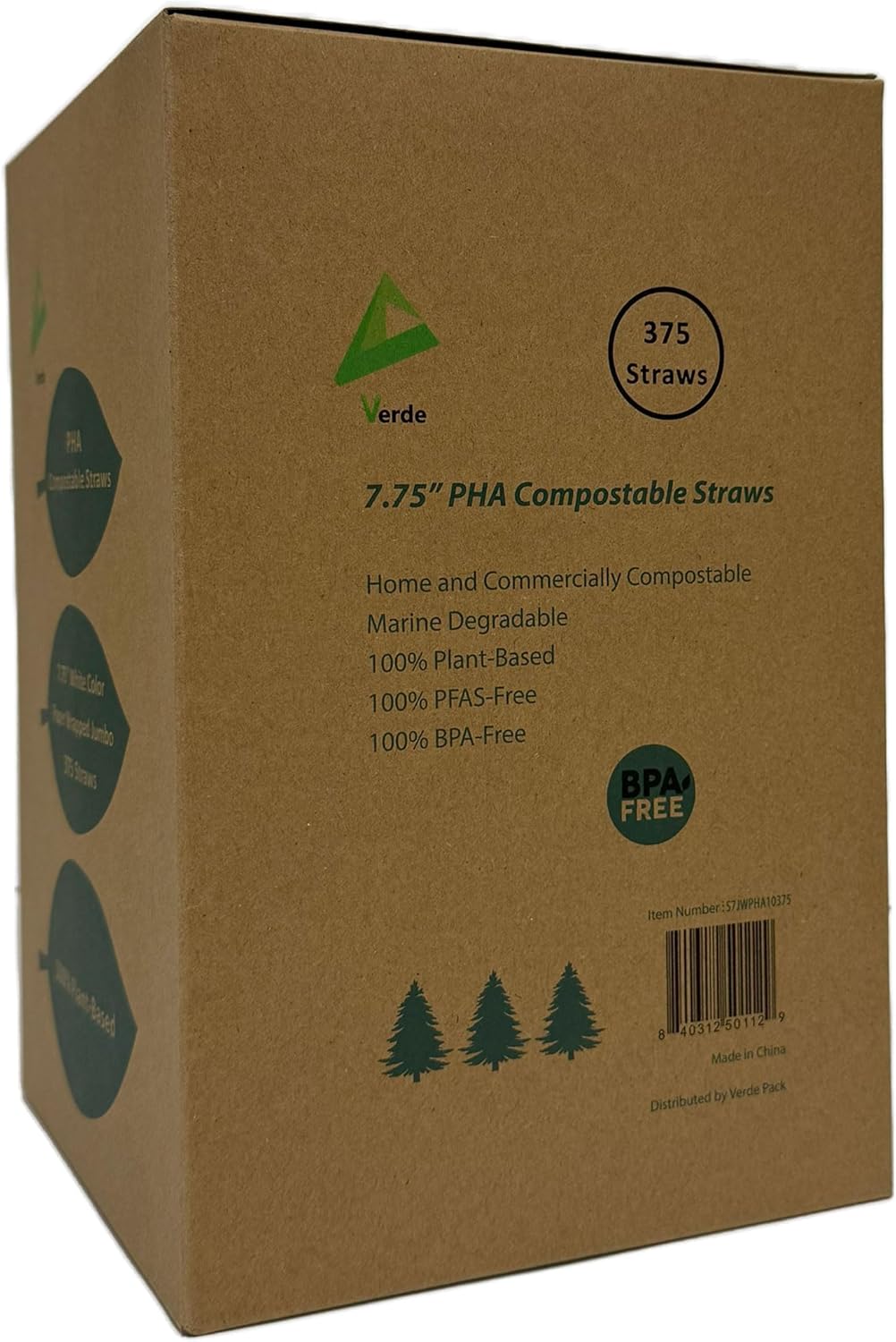 7.75" PHA Compostable Drinking Straws, BPA-Free, Plant-Based, Paper Wrapped Jombo Straws (7.75 inch, 3750, Count)