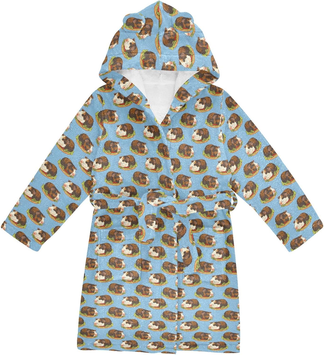 senya Guinea Pig Brown Toddler Hooded Bathrobe Kids Soft Plush Bath Towel Robes for Boys Girls 2-12 Years